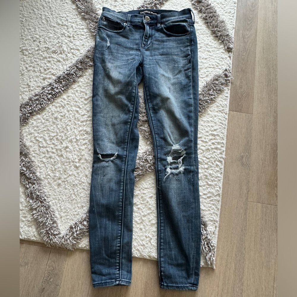 Express distressed denim skinny jeans
